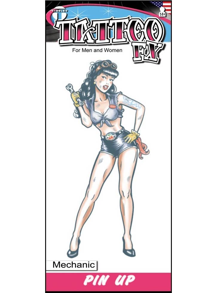 Tinsley Transfers Pin Up Mechanic Girl Temporary Tattoo - Main Image