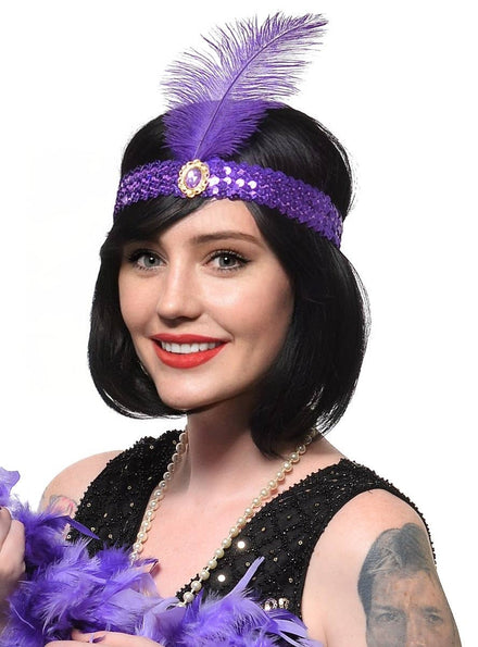 Purple Feather and Sequines 1920s Flapper Costume Headand