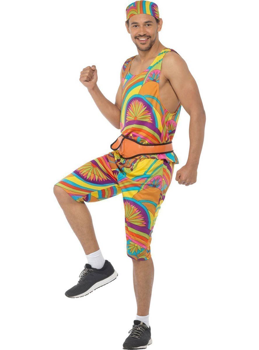 Image of Rainbow 1980s Work Out Men's Funny Costume - Alt Front Image