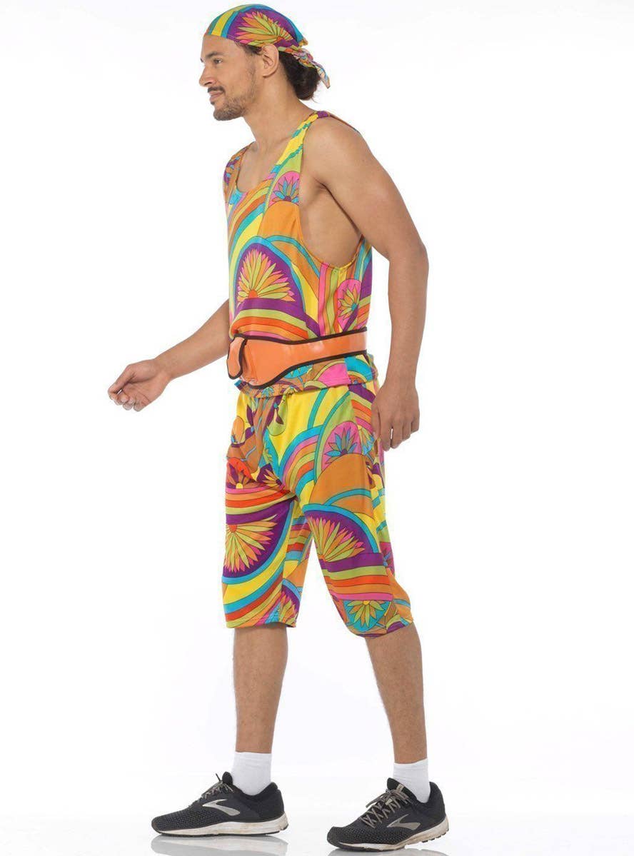 Image of Rainbow 1980s Work Out Men's Funny Costume - Side Image