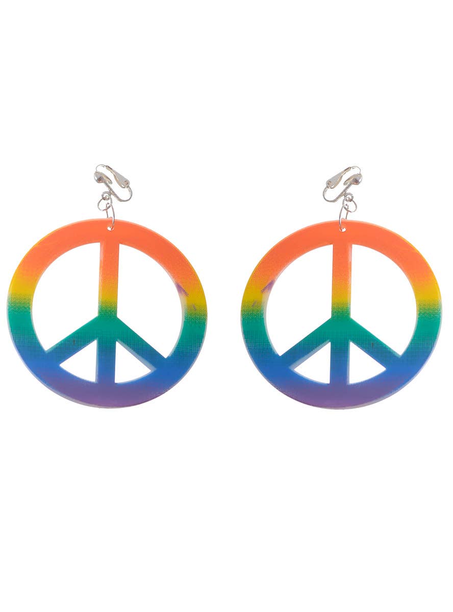 1970s Rainbow Peace Sign Clip On Costume Jewellery Earrings