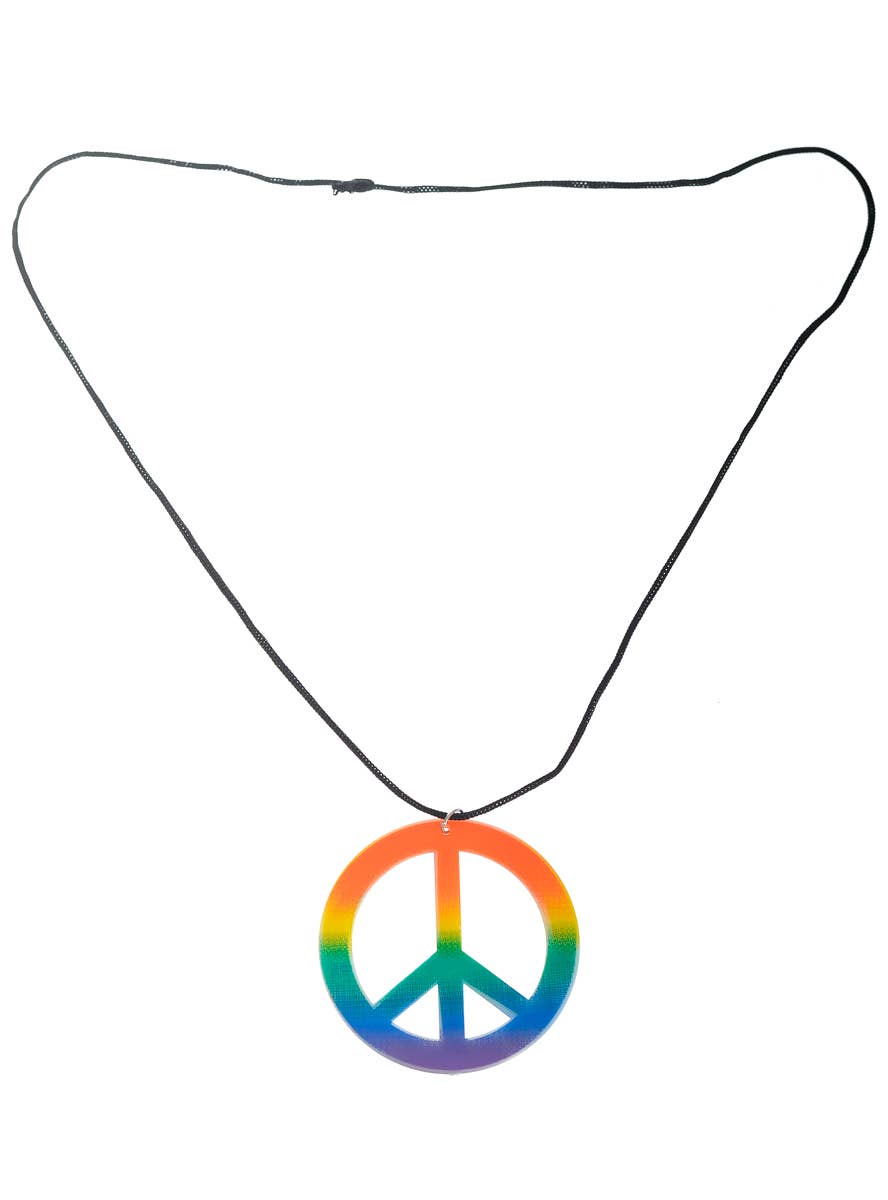 Rainbow Hippie Peace Sign 60s 70s Costume Necklace