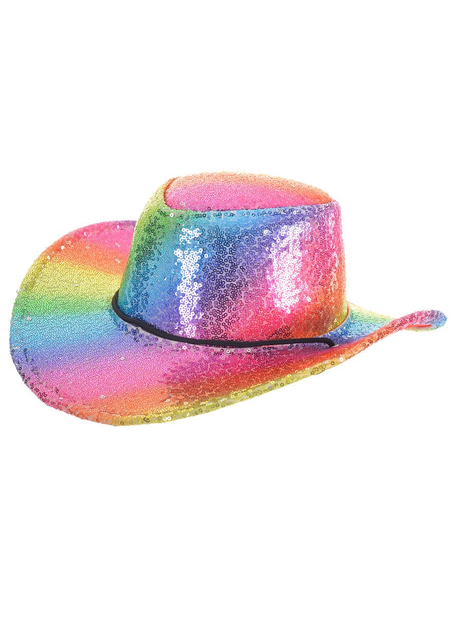 Image of Rainbow Sequinned Cowgirl Costume Hat