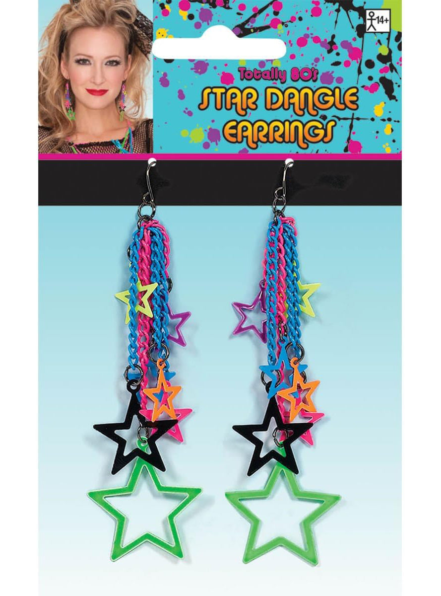 Rainbow Stars 80s Costume Earrings