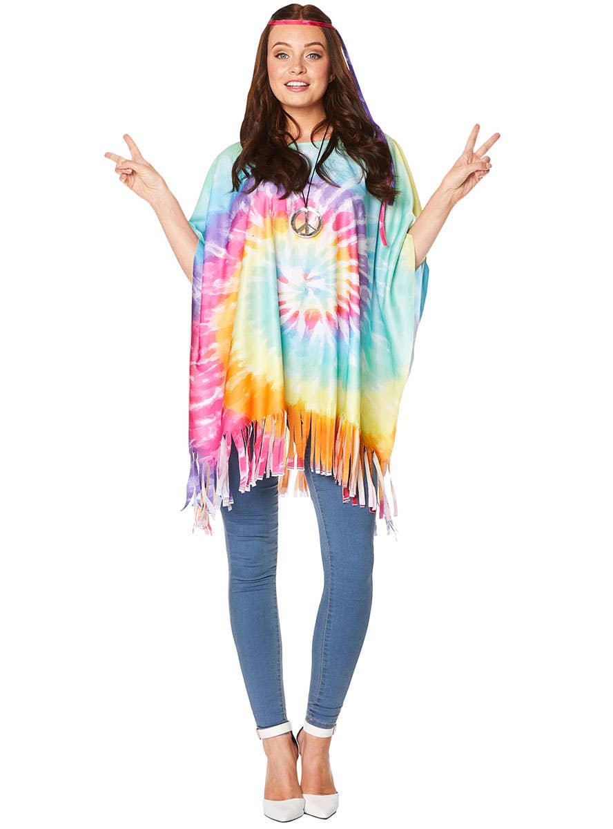 Tie Die Women's 70s Hippie Costume Poncho - Alternative Image