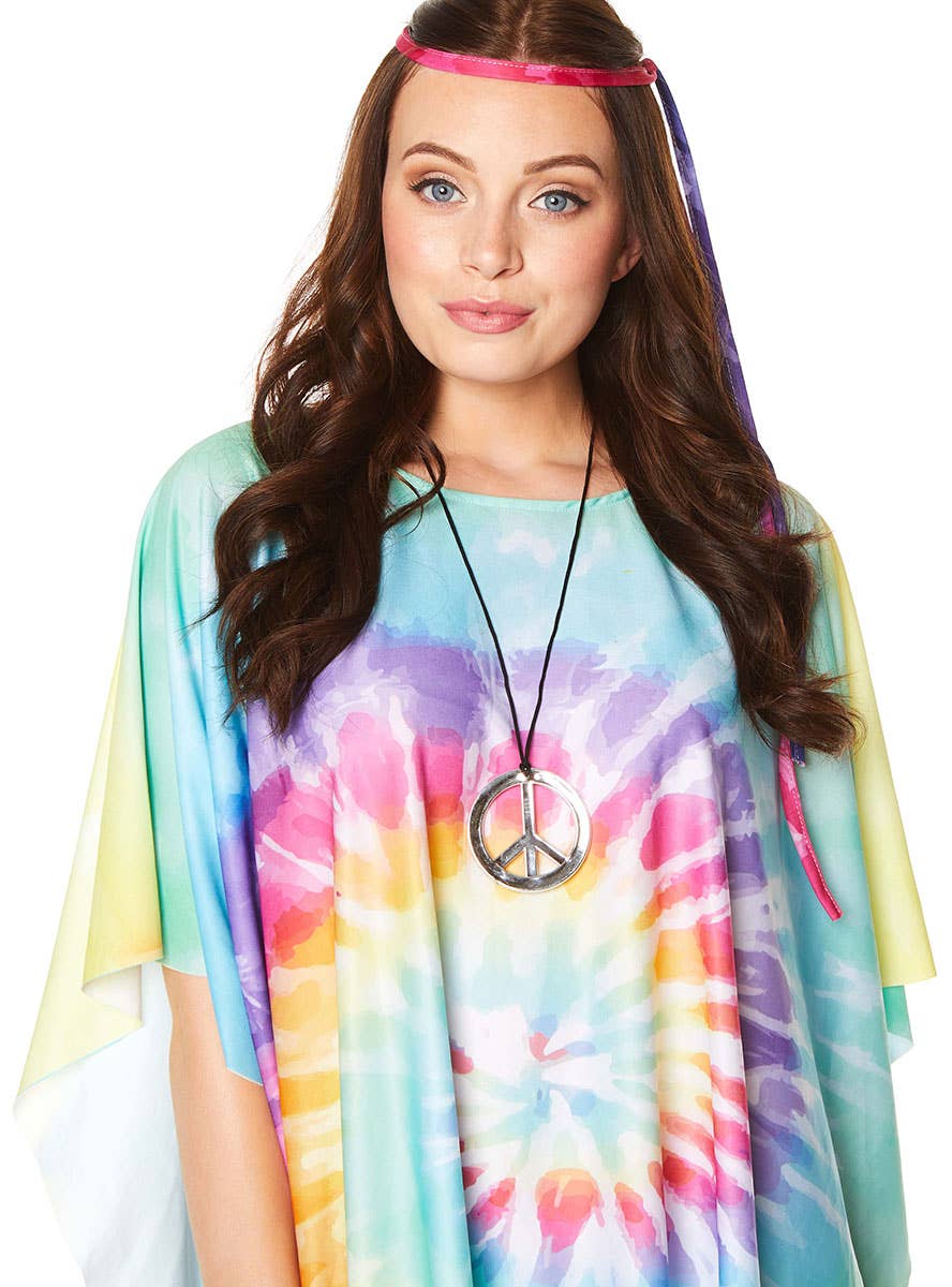 Tie Die Women's 70s Hippie Costume Poncho - Close Up Image