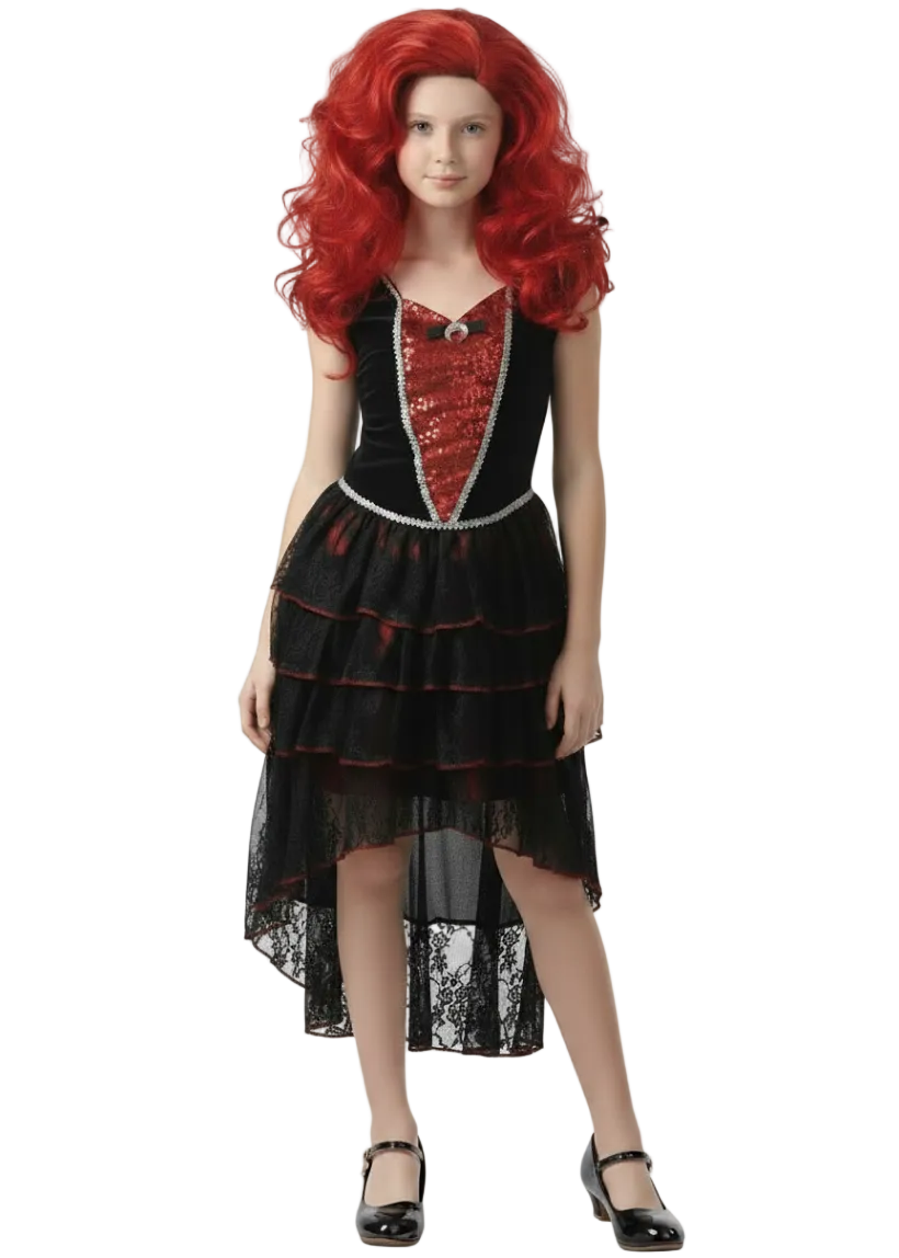 Girl's Red Sequin Vampire Halloween Costume - Main Image