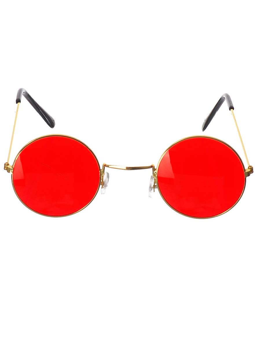 70s Round Red Tinted Hippie Costume Glasses