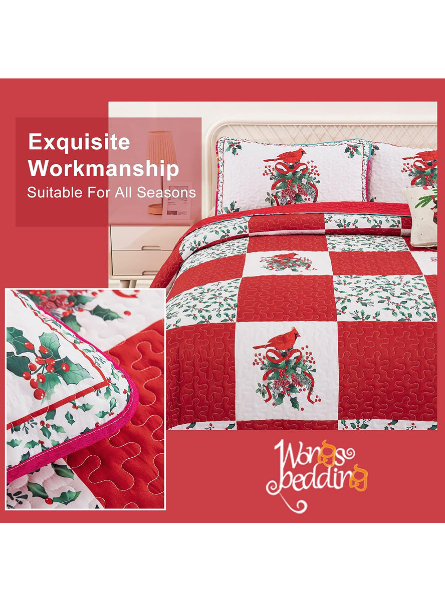 Red and Green Elegant Queen Size Christmas Quilt Cover Set - Alternate Image 4