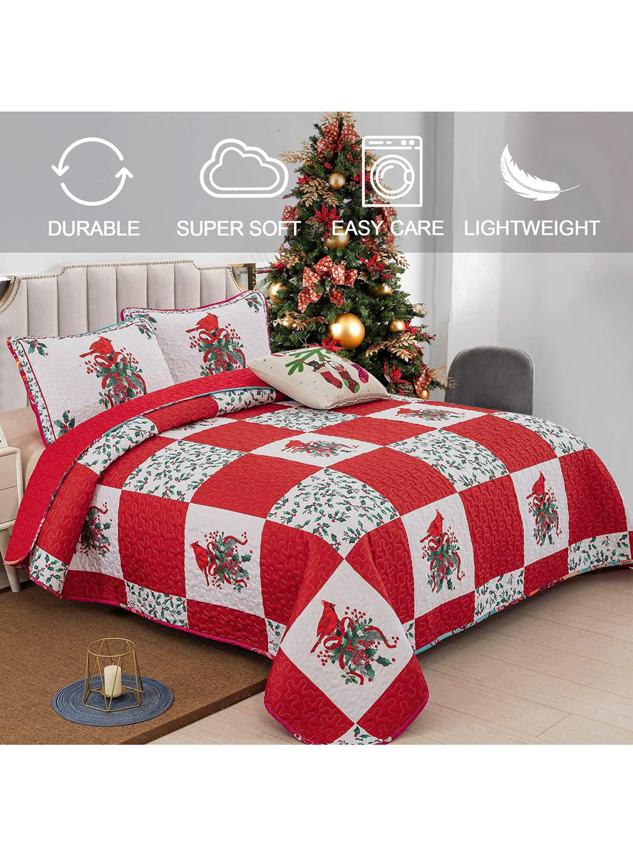 Red and Green Elegant Queen Size Christmas Quilt Cover Set - Alternate Image 6