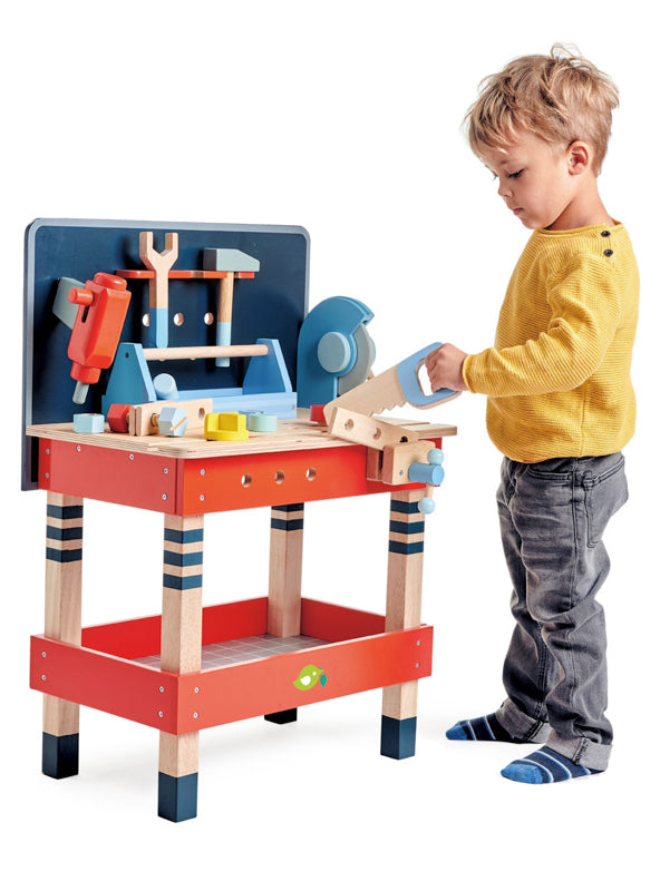 Red And Navy Blue Tenderleaf Tool Bench Wooden Toys - Lifestyle Image 3