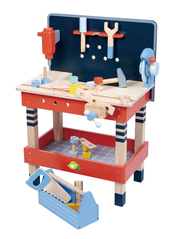 Red And Navy Blue Tenderleaf Tool Bench Wooden Toys - Main Image