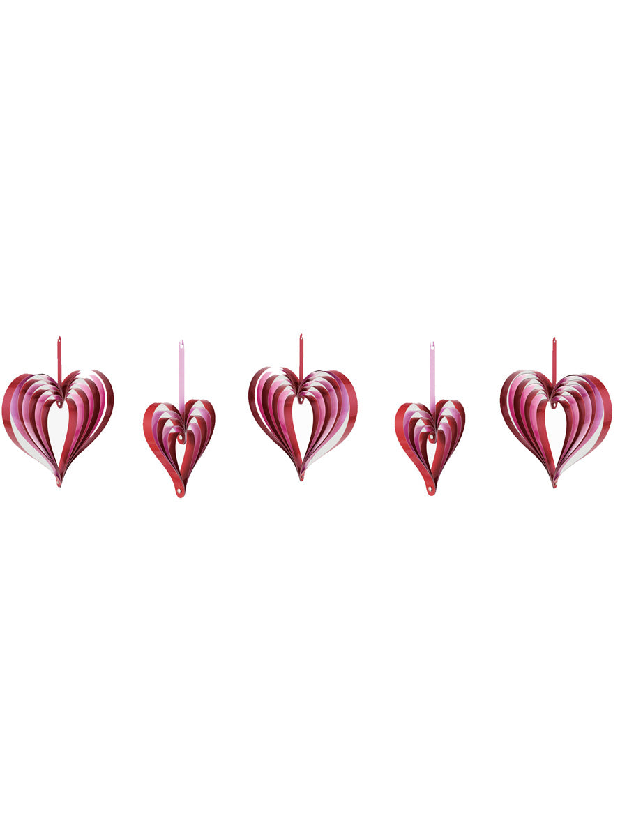 Red And Pink 5 Pack Plastic Hanging Heart Decorations - Main Image