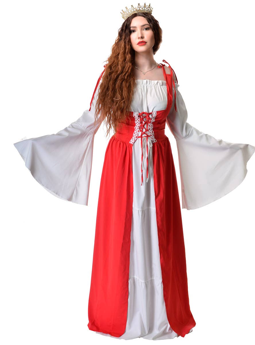 Image of front of Medieval Bright Red Women's Costume Dress