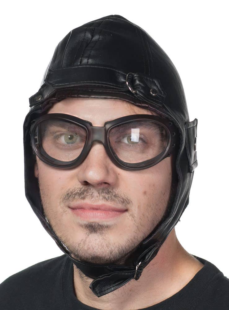 Black Vinyl Flight Captain Costume Hat Front View