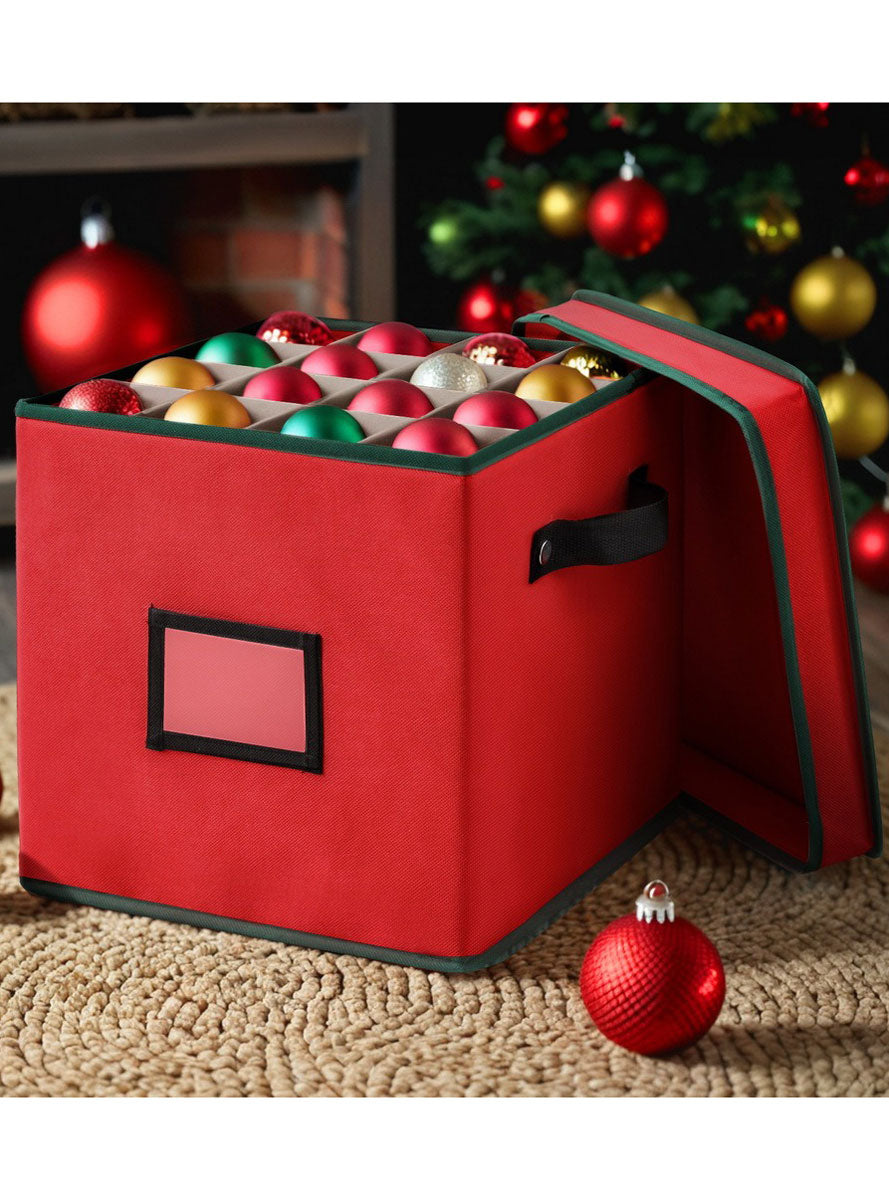 Red Christmas Ornament Storage Box With 64 Divider Compartments Alternate Image 2