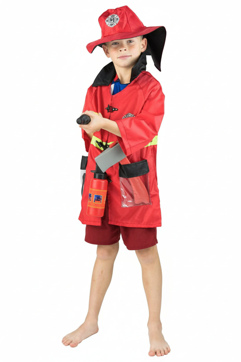Boys Red Firefighter Dress Up Costume Front Image