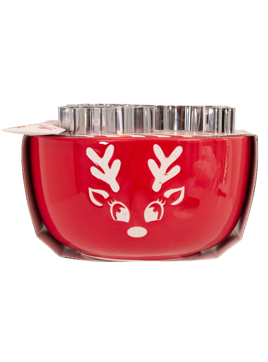 Red Reindeer Print Mini Mix Bowl Set with Cookie Cutters - Alternate Image 1