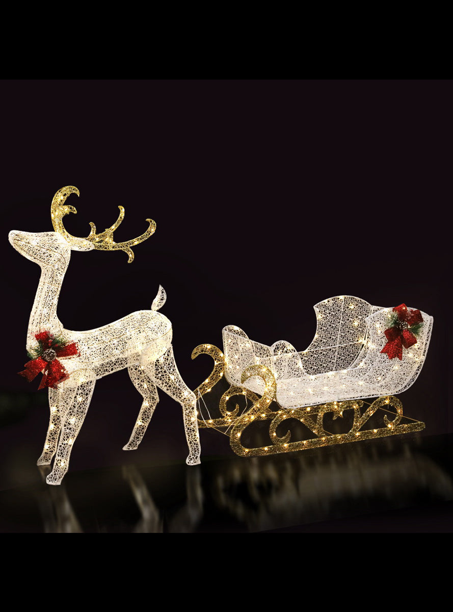 Reindeer with Sleigh LED Christmas Decoration - Alternate Image
