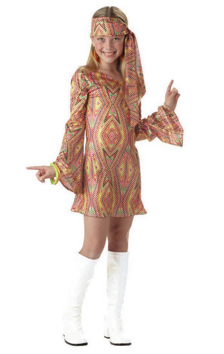 Girl's Retro Disco GoGo Dancer 1970's Sequin Costume - Main Image