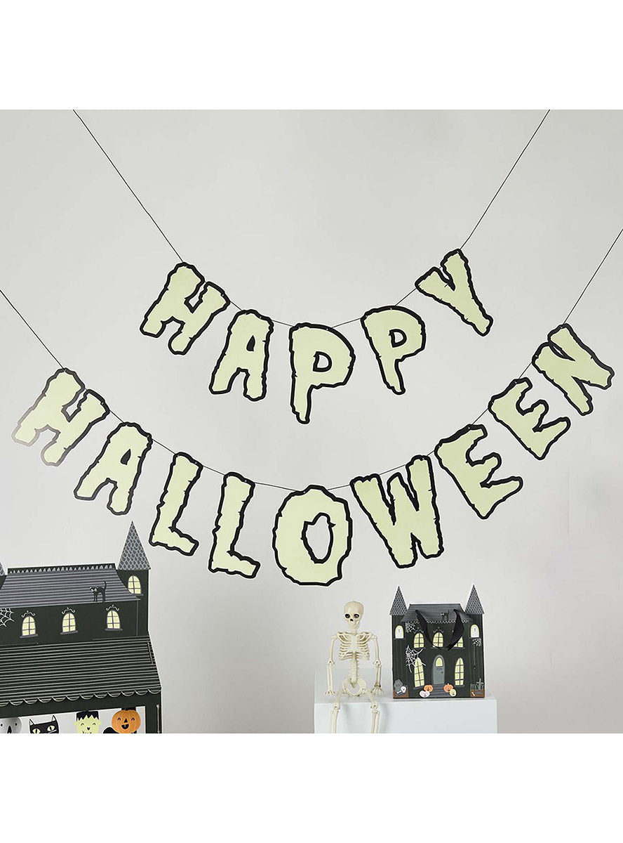 Glow in the Dark Retro Halloween Banner Decoration - Lifestyle Image
