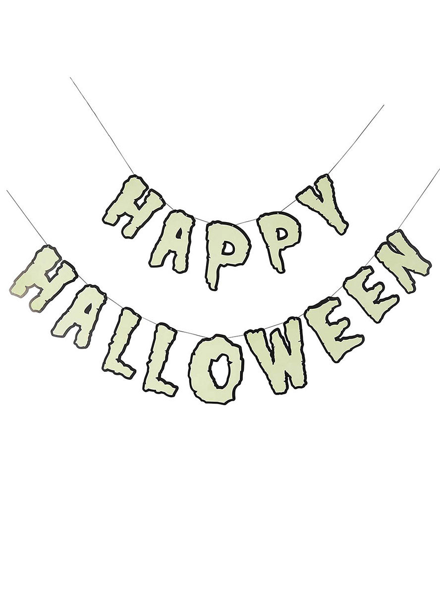 Glow in the Dark Retro Halloween Banner Decoration - Main Image