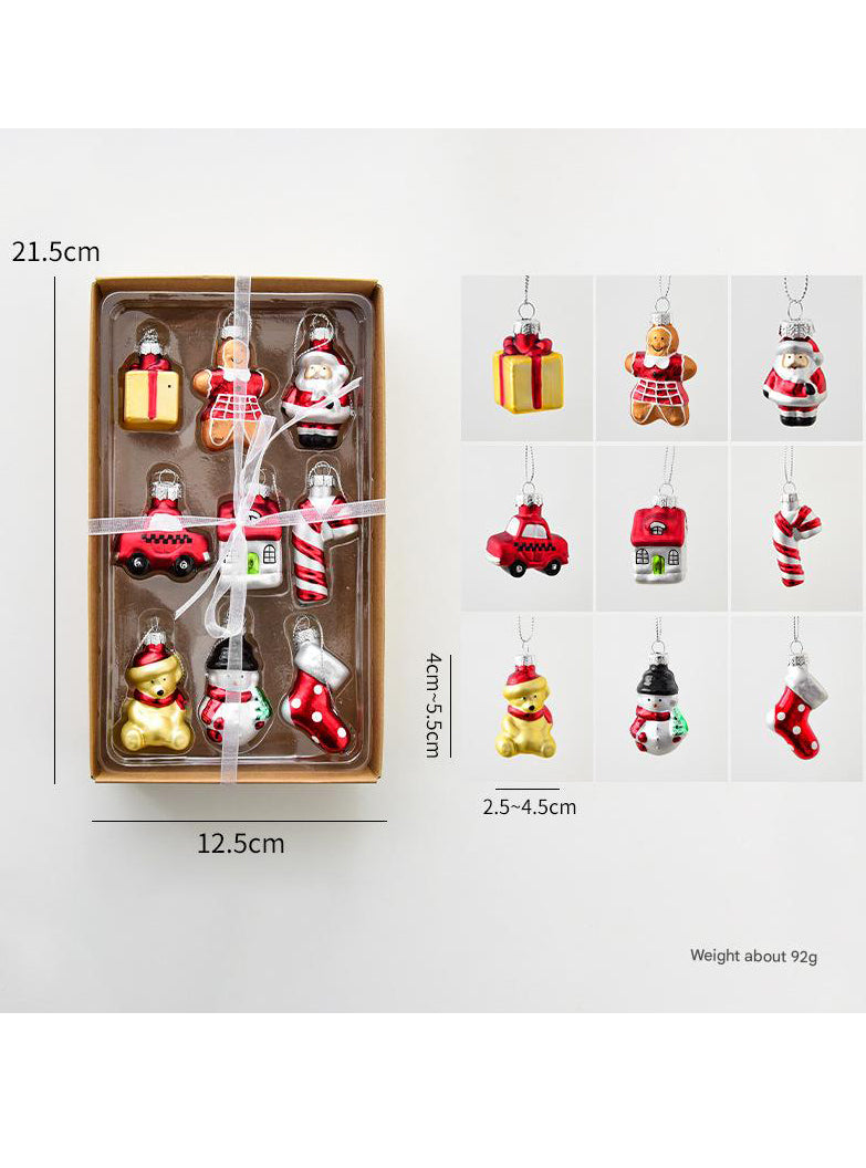 Retro Holiday Collection 9 Piece Miniature Glass Christmas Ornaments Set - Main Image