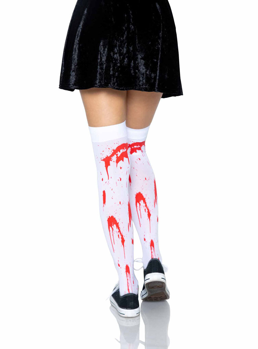 Blood Splattered Zombie Thigh High Costume Stockigns - Back Image