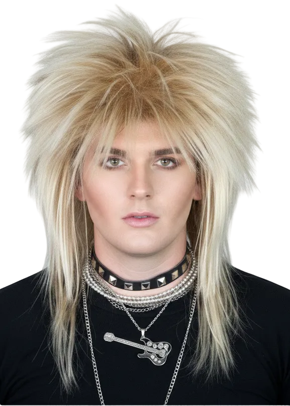 Mens Blonde Spikey 80s Rockstar Mullet Costume Wig - main image