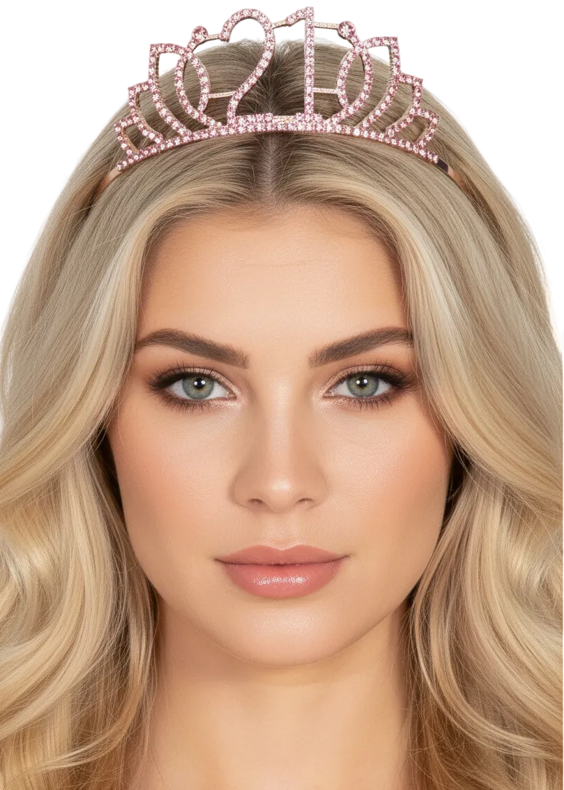 Rose Gold Rhinestone 21st Birthday Party Tiara - Main Image