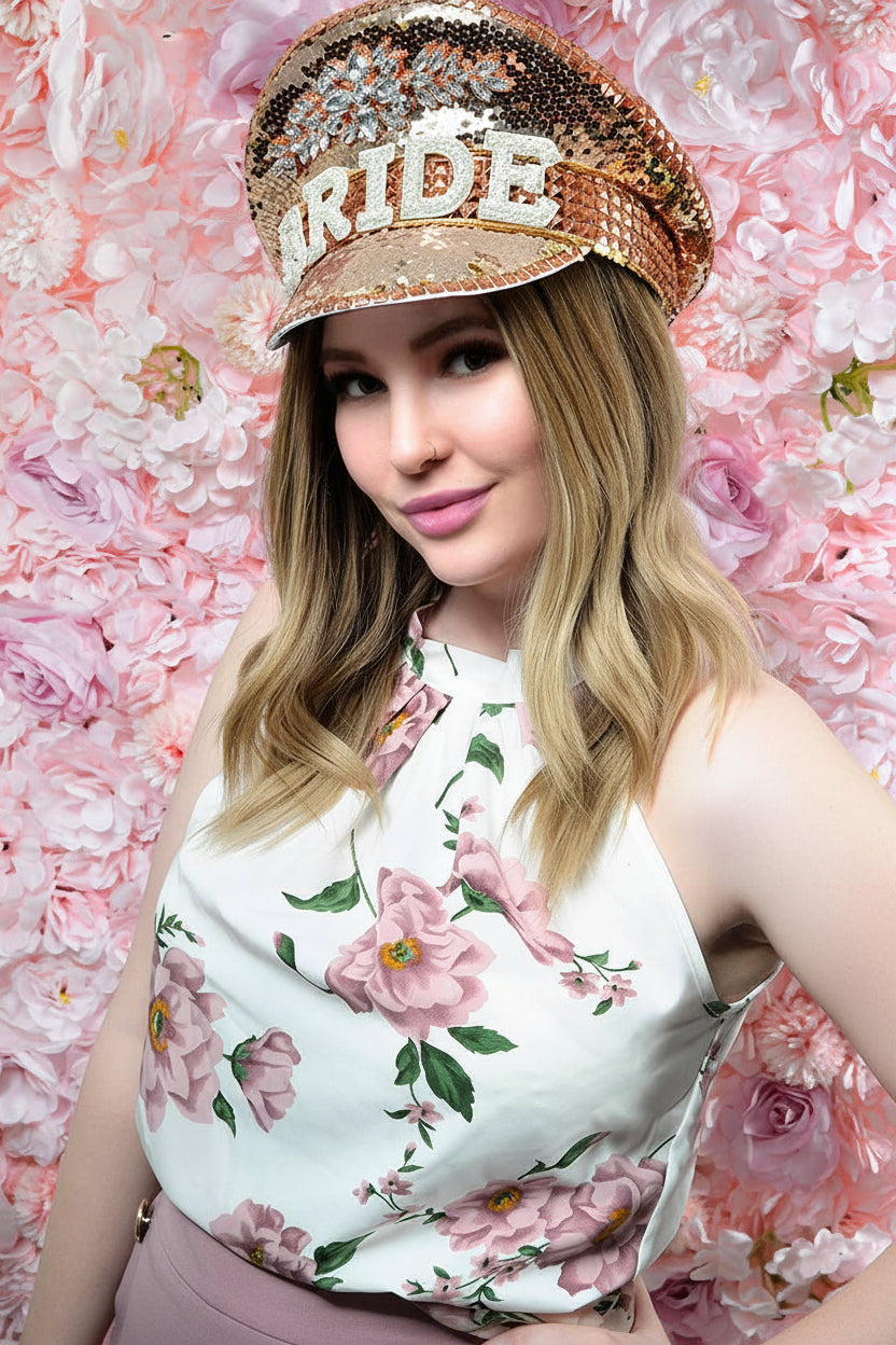 Rose Gold Sequin Hen's Night Bride Hat - Alternate Image 2