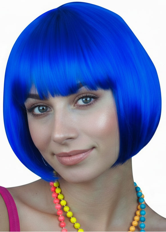 Womens Short Royal Blue Bob Costume Wig With Fringe - main image