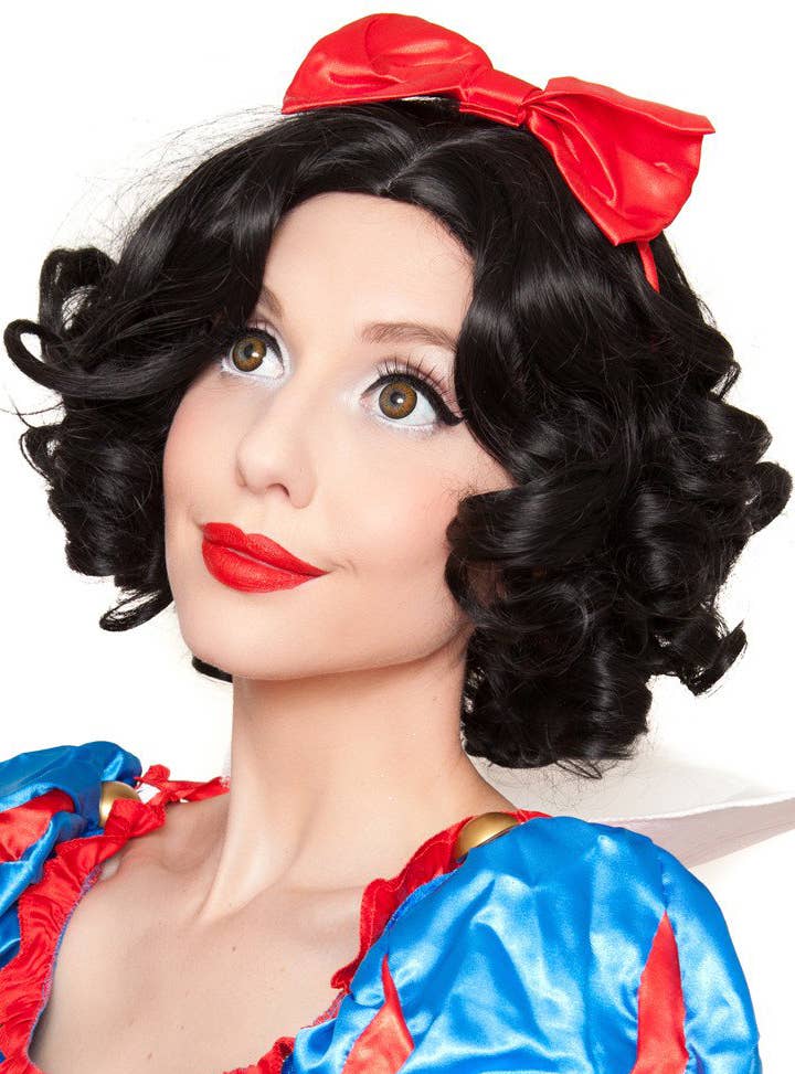 Deluxe Heat Resistant Women's Short Curly Black Snow White Character Costume Wig Alternative View 2