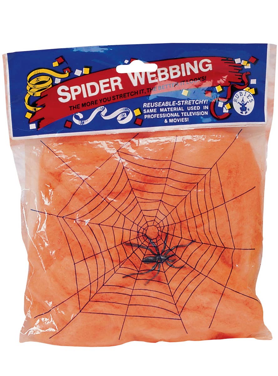 Giant UV Reactive Stretchy Orange Spiderweb Halloween Party Decoration Main Image