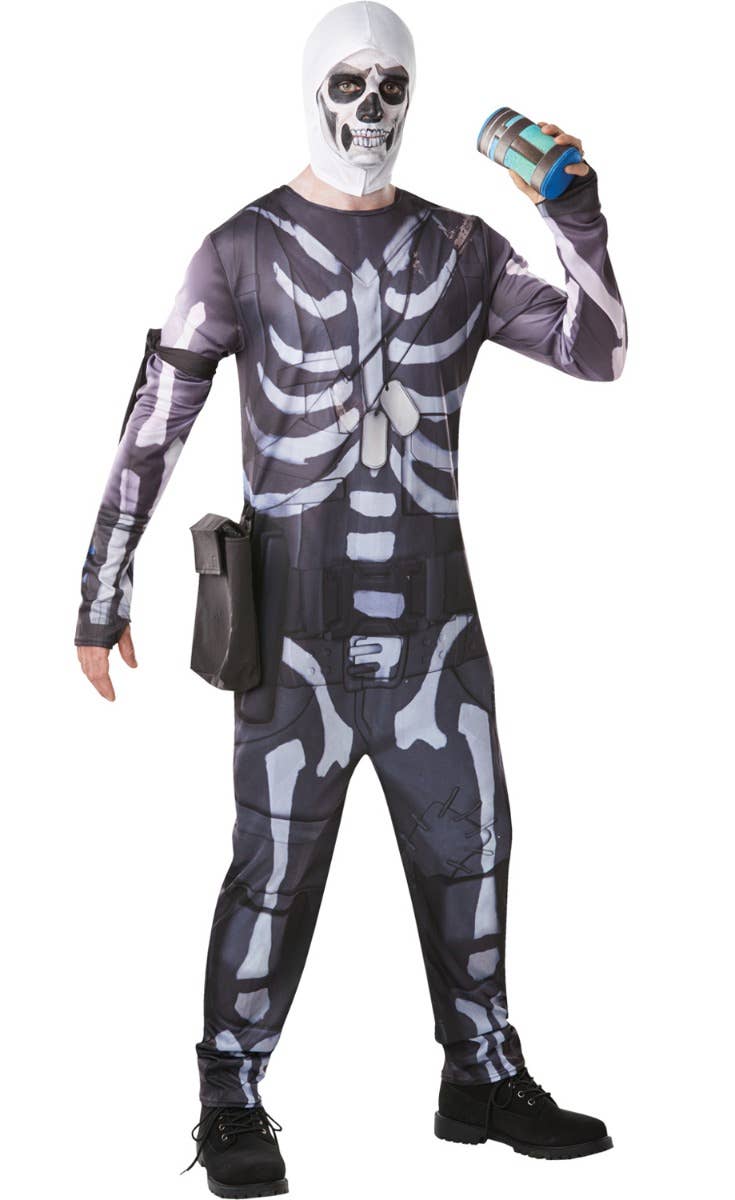 Mens Skull Trooper Fortnite Video Game Fancy Dress Costume Alt Image
