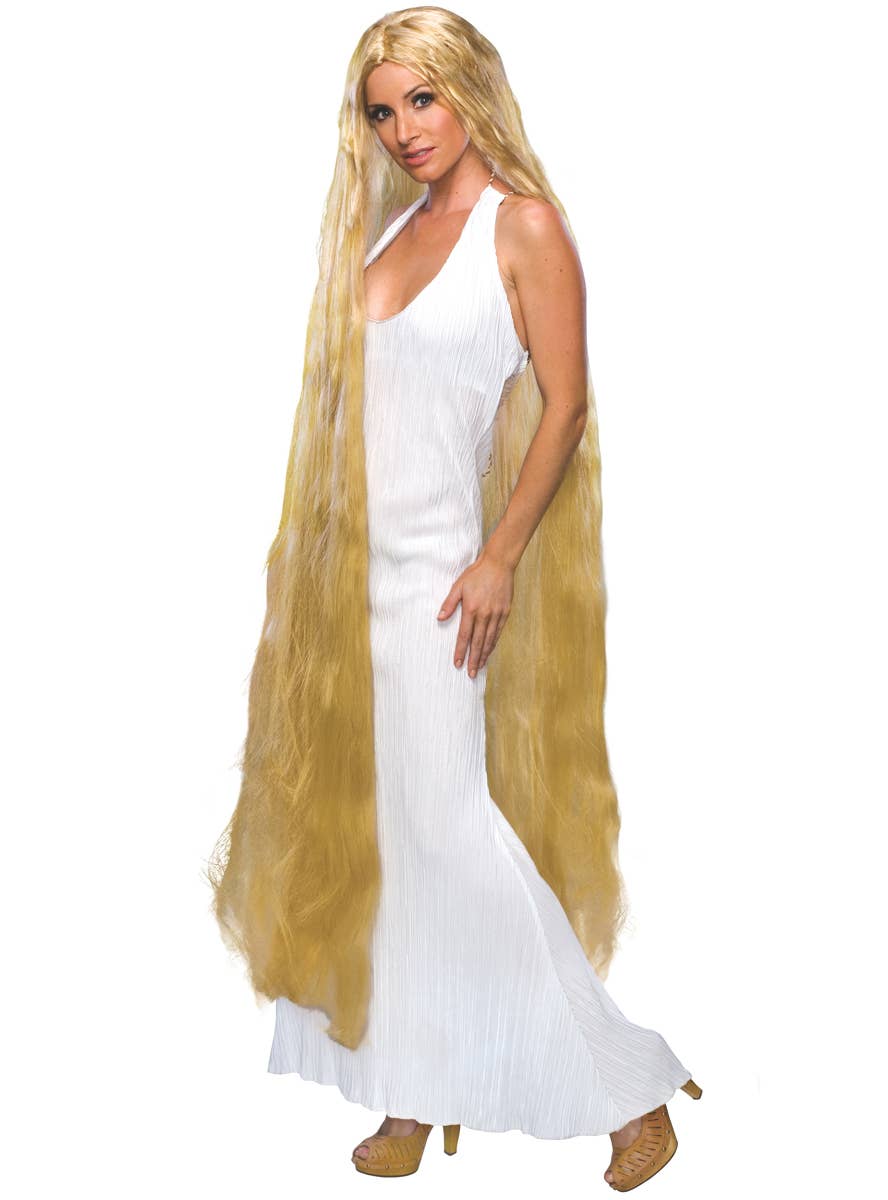 Calf Length Ultra Long Blonde Lady Godiva Costume Wig for Women