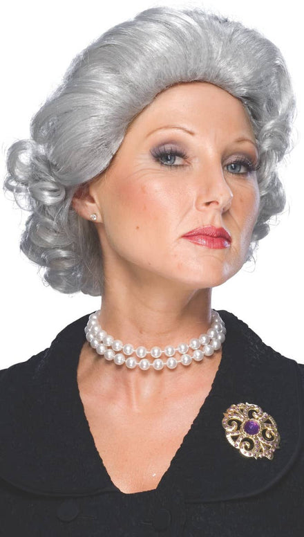 British Queen Light Grey Short curled Womens Costume Wig Main Image