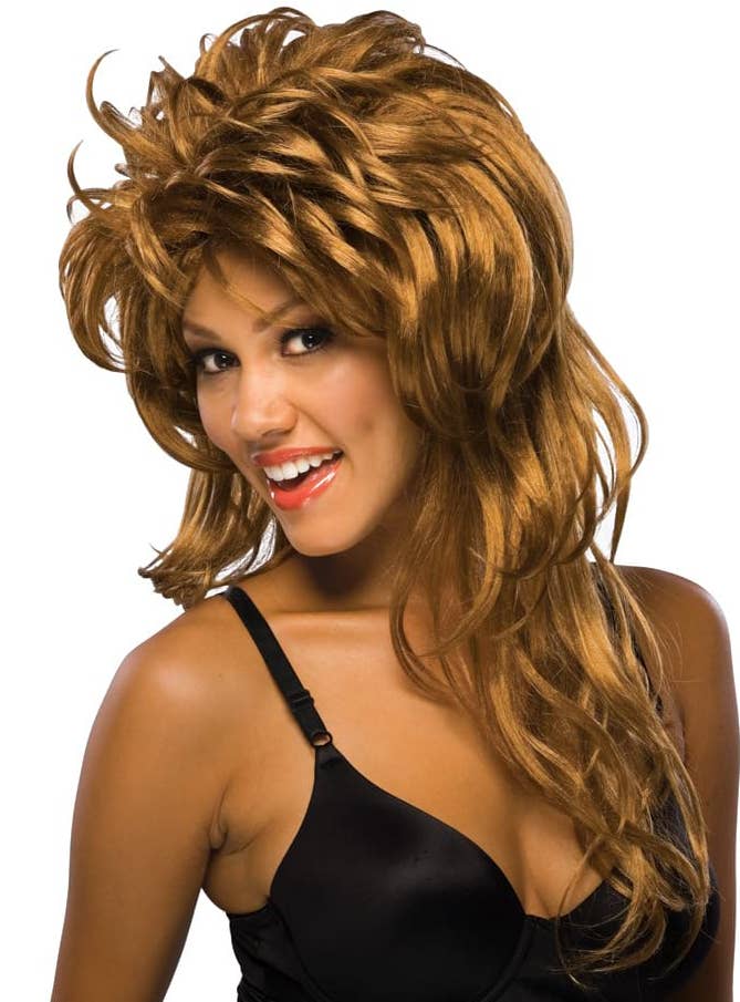 Long Auburn Brown Rockin' Diva Mullet Costume Wig for Women