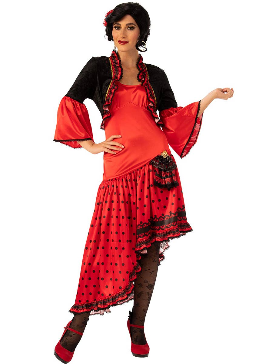 Womens Red and Black Flamenco Spanish Dancer Costume