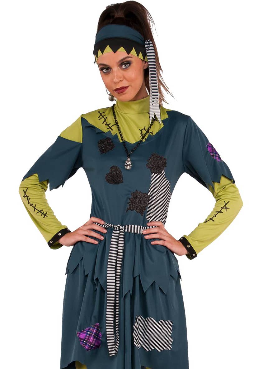 Patchwork Franny Stein Women's Frankenstein Monster Halloween Costume - Close Up Image