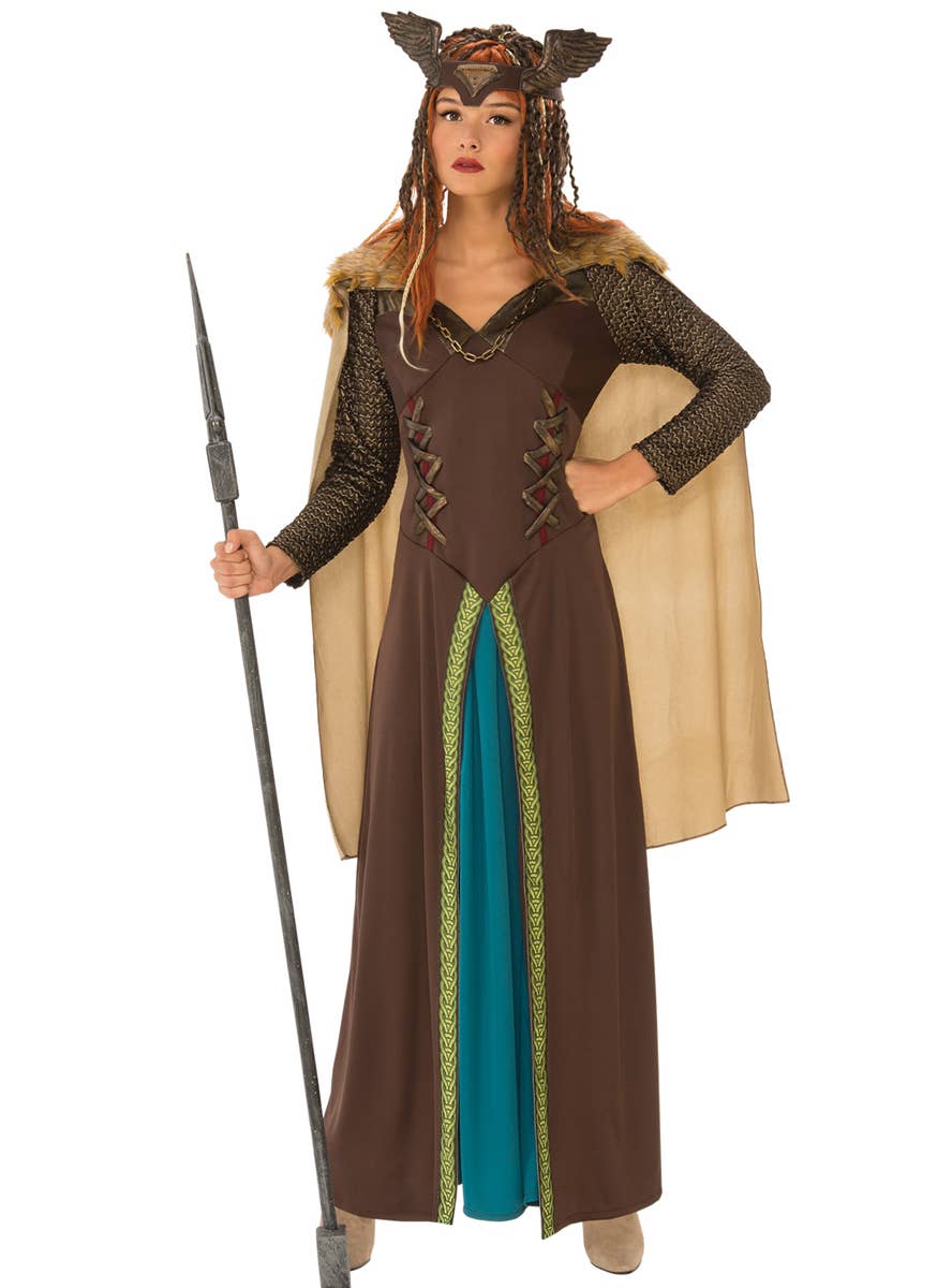 Deluxe Brown Medieval Viking Fancy Dress Costume for Women