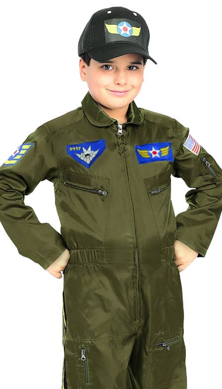 Military Uniform Top Gun Fighter Pilot Boys Book Week Fancy Dress Costume - Close Image