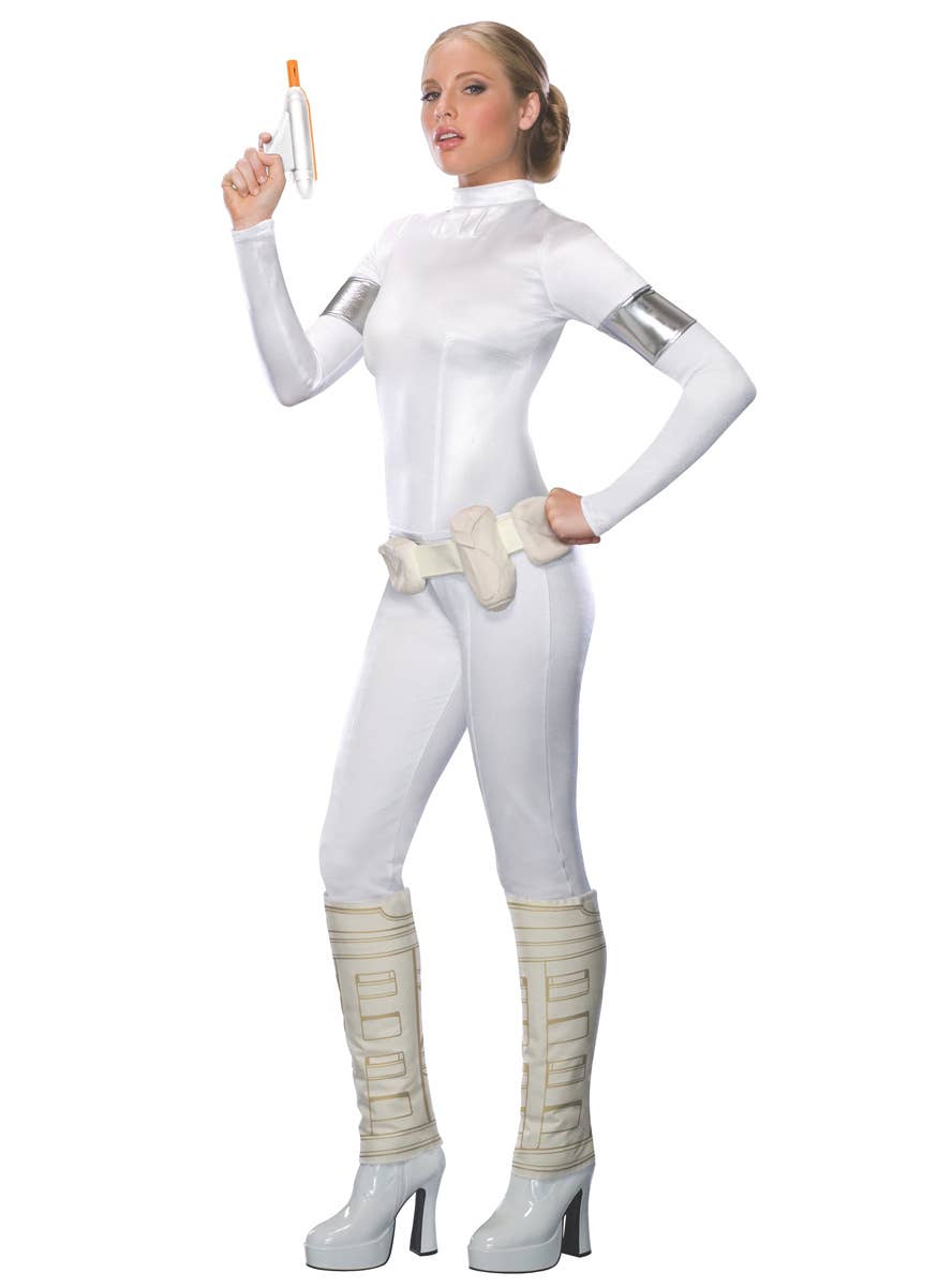 Ppadme Amidala Sexy White Jumpsuit Womens Star Wars Fancy Dress Costume - Main Image