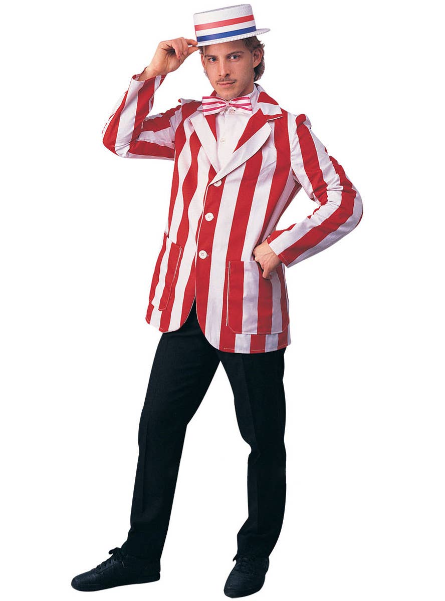 Red and White Striped Men's 1920's Barber Style Costume Jacket