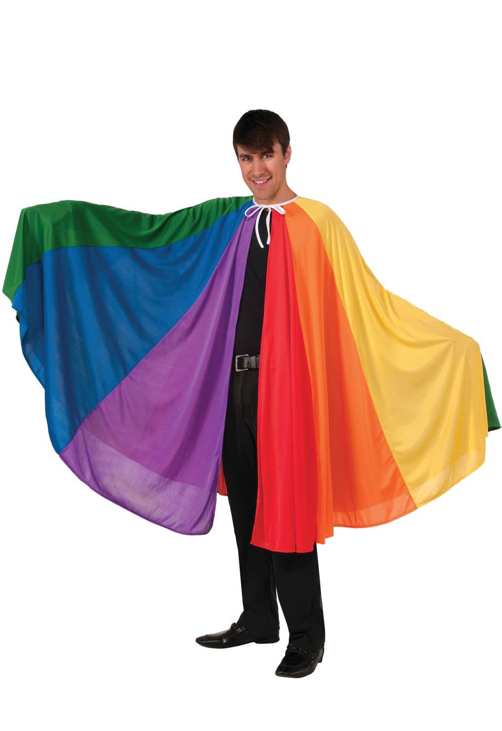 Adult's Long Rainbow Striped Costume Cape Accessory View 2