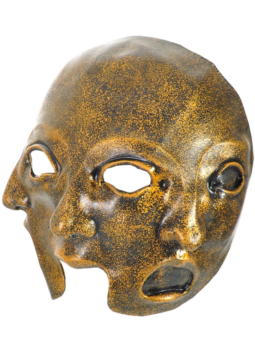 Image of Creepy 3 Face Gold Latex Halloween Mask - Side Image