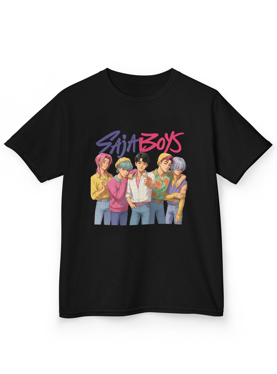 Teens Black T-Shirt with Saja Boys Group KPop Print