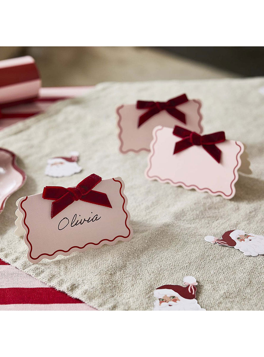 Santa Baby Pink And Red Christmas Place Cards 10 Pack – Lifestyle Image 2