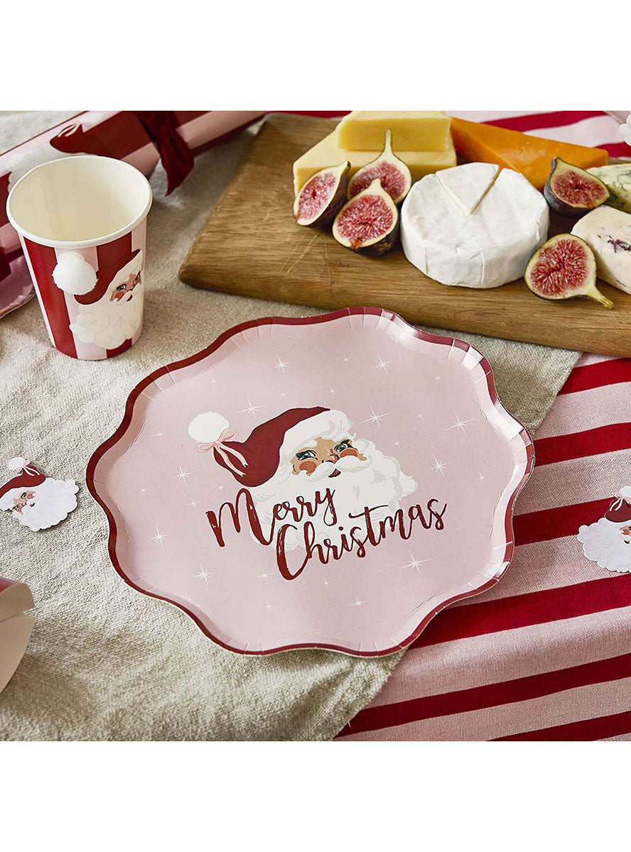 Santa Baby Pink And Red Christmas Paper Plates 8 Pack – Lifestyle Image 2