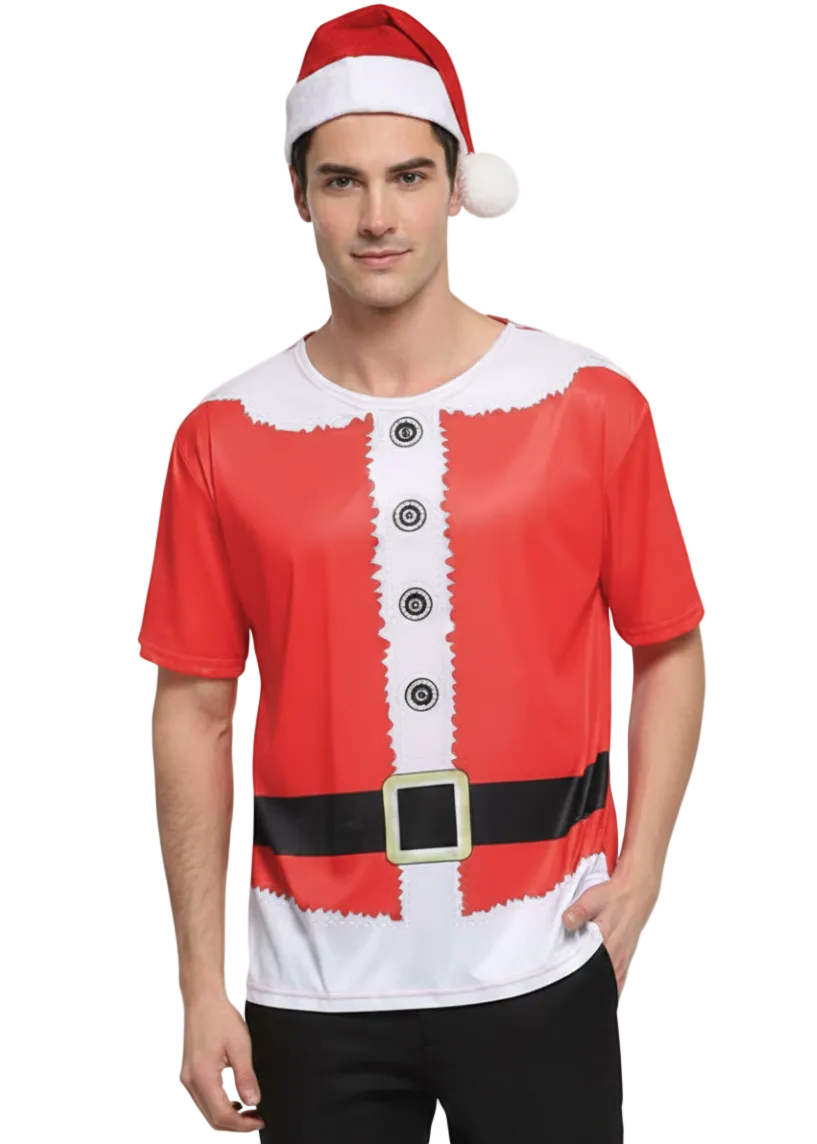 Mens Santa Claus Print Christmas Costume Shirt - Main Image
